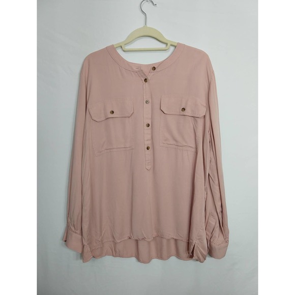 LOFT Tops - LOFT Long-sleeved Button Crewneck Blouse With Pockets